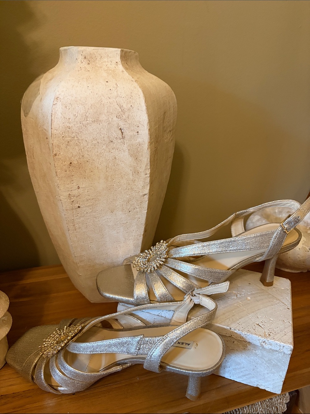 Alex Marie Metallic Gold Beaded Slingback Heels - Picture 3 of 12